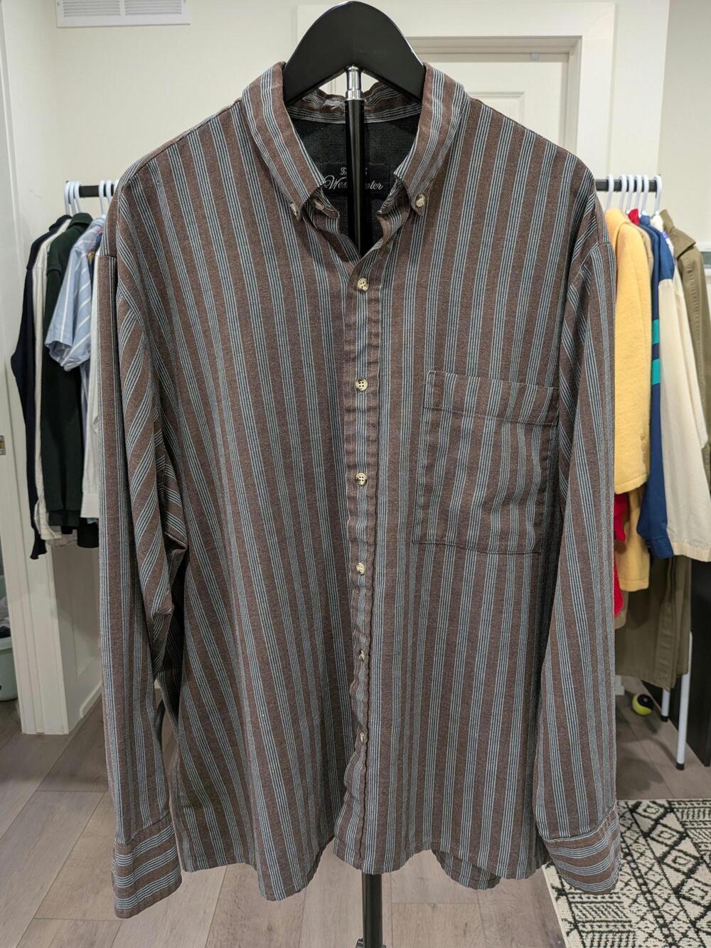 Vintage Sears Westminster Brown Stripe Cotton Button Down Shirt – Men's Large